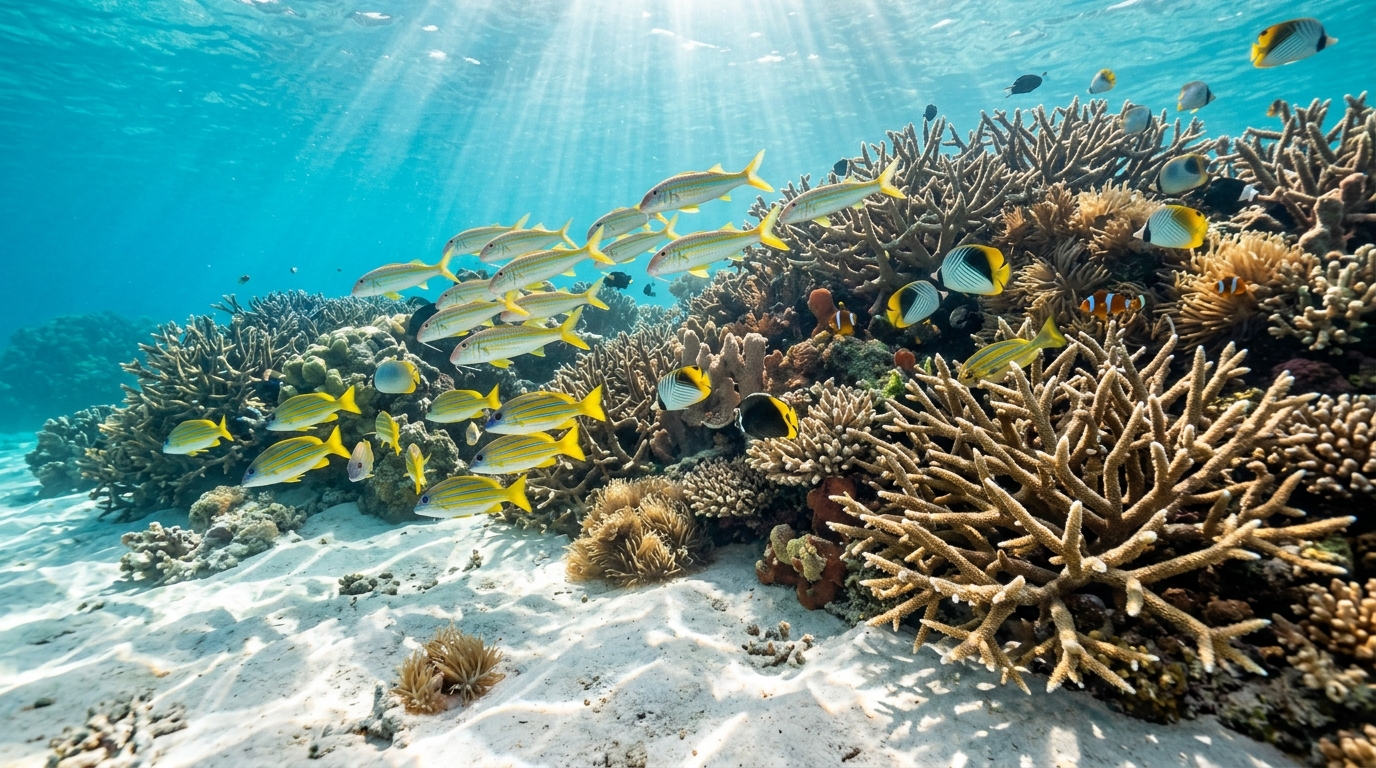 Pristine coral gardens and marine life